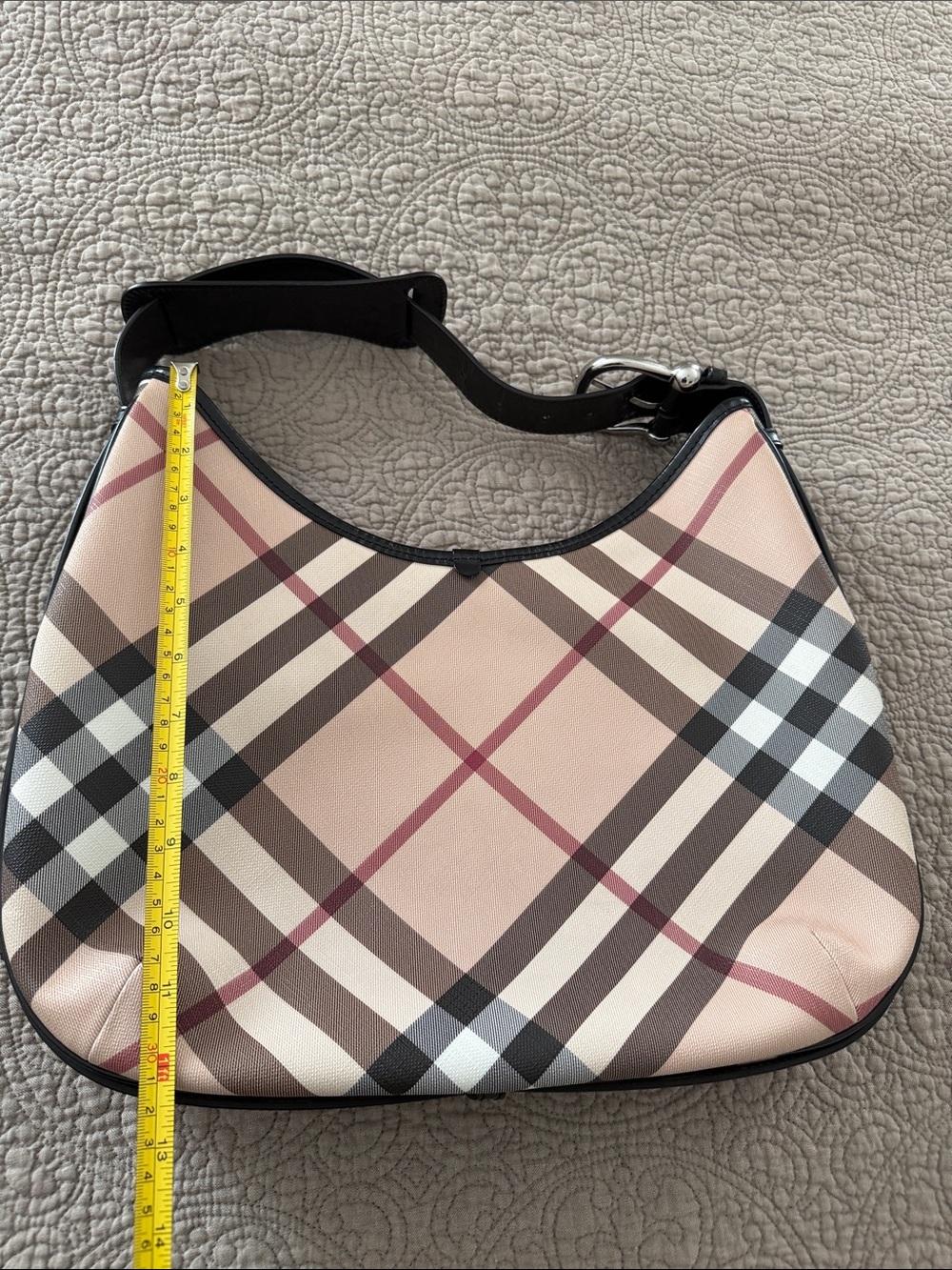 Burberry Beige  Check Shoulder Bag with Black Trim - Picture 12 of 12